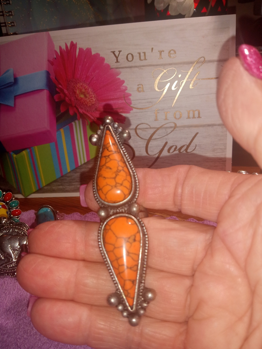 Orange Stone Teardrop Ring - Women's Jewelry